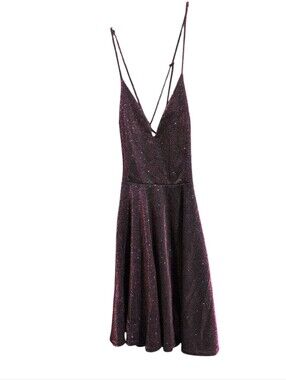 Lovely Day Purple Glitter Skater Dress Medium Open Back Party Club Mini